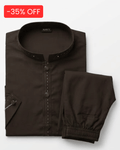 boys dark brown boski kurta trouser set for kids