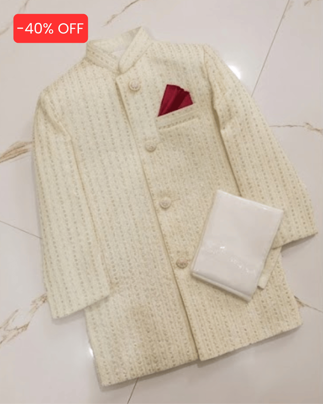 boys off white embroidered sherwani with trouser