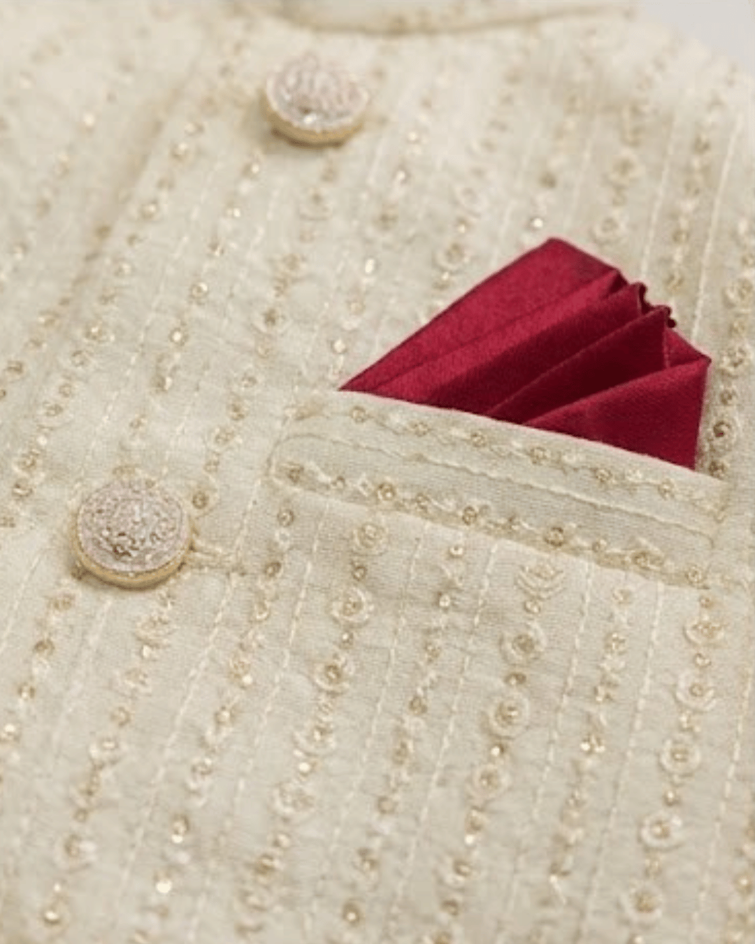 boys off white embroidered sherwani with trouser