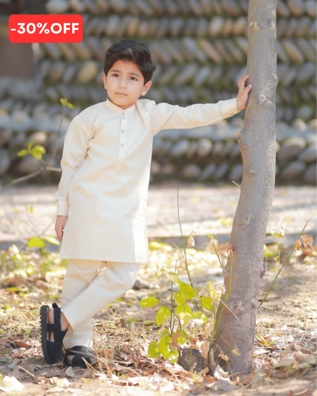 Boys Cream Cotton Kurta Pajama