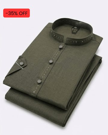 Boys Olive Green Wash & Wear Kurta Trouser