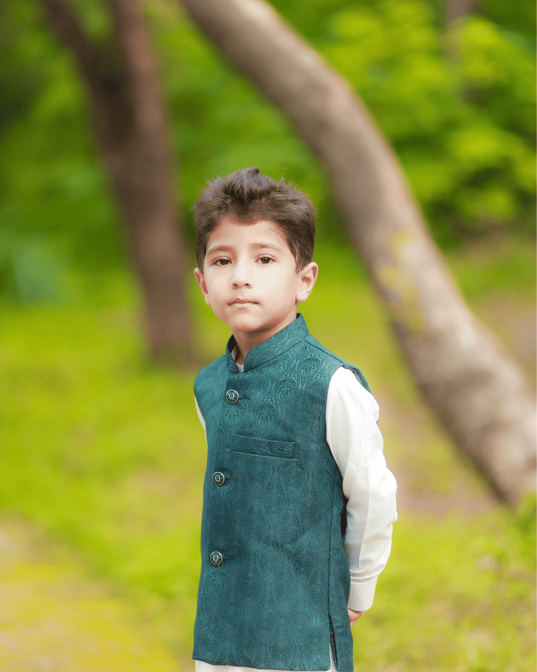 Boys Peacock Green 3-Piece Vestcoat Suit