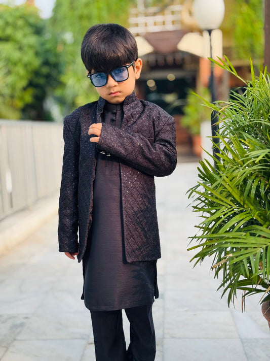 Gown style Black Embroidered Prince Coat