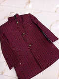 Real boys maroon embroidered sherwani - full article lying view