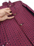 Real maroon sherwani fabric with black floral embroidery and sequin detail