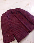 Real maroon open Prince Coat with black embroidered stripe and sequin detailing