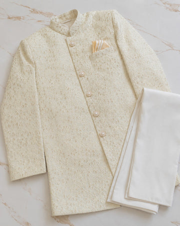 Noor-e-Shehzada white embroidered Sherwani with matching trouser for boys