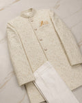 White Mesuri embroidered Sherwani and trouser for boys - full article view