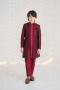 Royal Maroon 3-Piece Sherwani for boys – front view