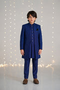 Royal Sapphire Blue Sherwani for boys – standing view