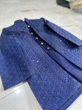 Royal Sapphire Blue Sherwani real article – textured fabric and button detail