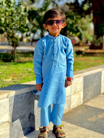Sky Blue Cotton Shalwar Kameez