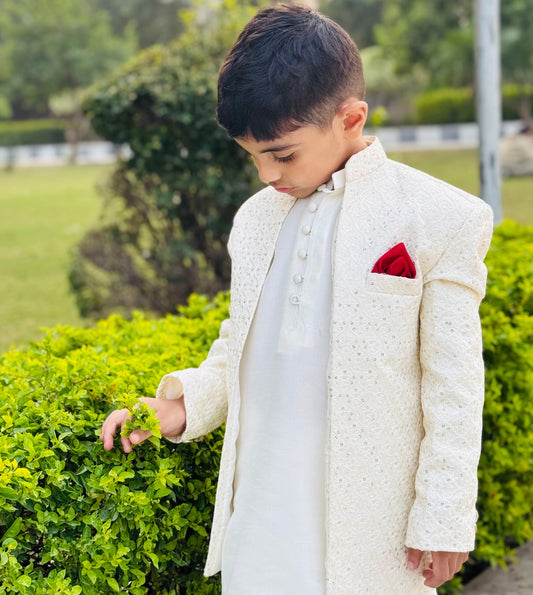 Gown Style White Embroidered Prince Coat