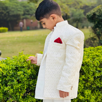 Gown Style White Embroidered Prince Coat