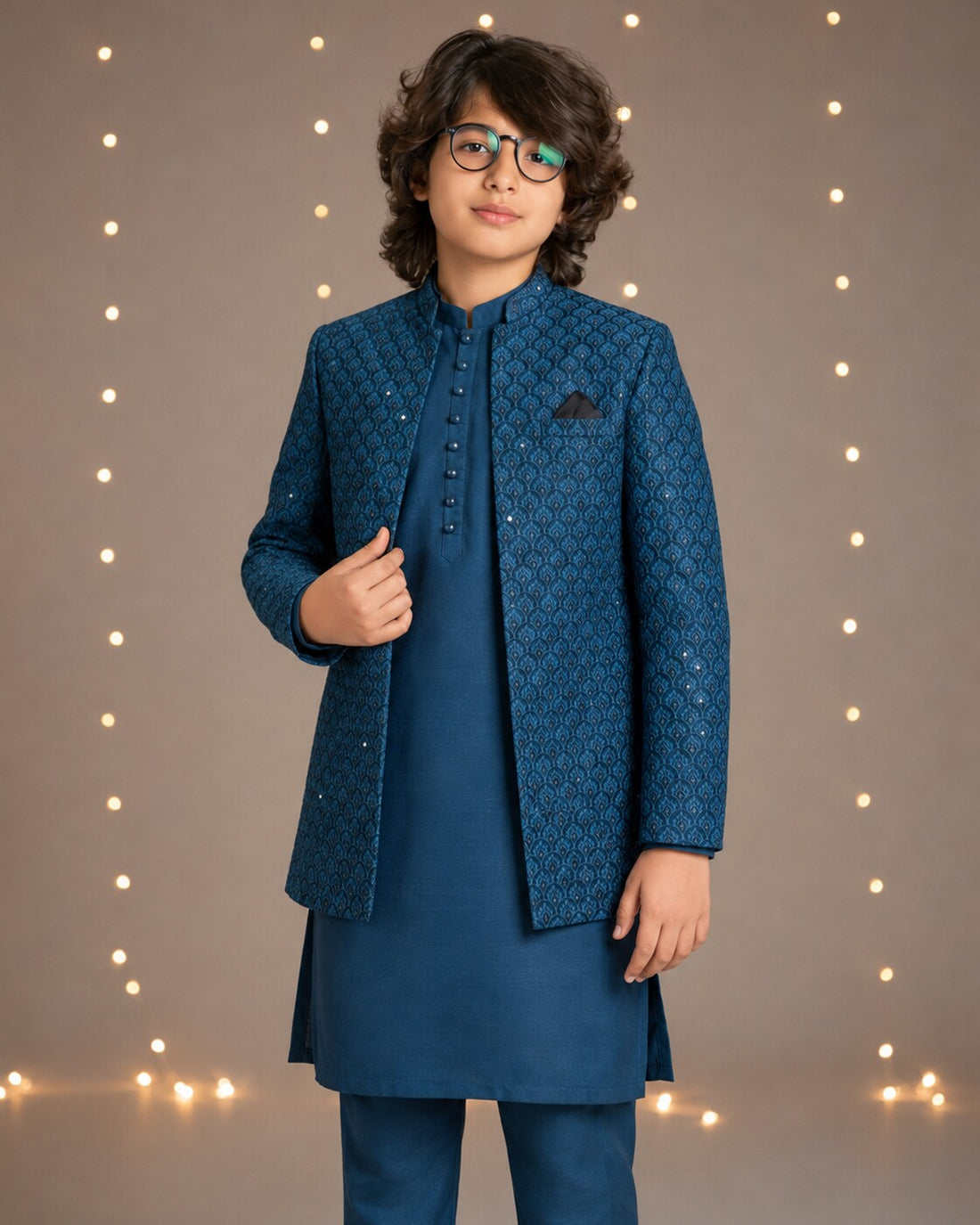Zinc blue matching 3-piece Prince Coat suit for boys - front view