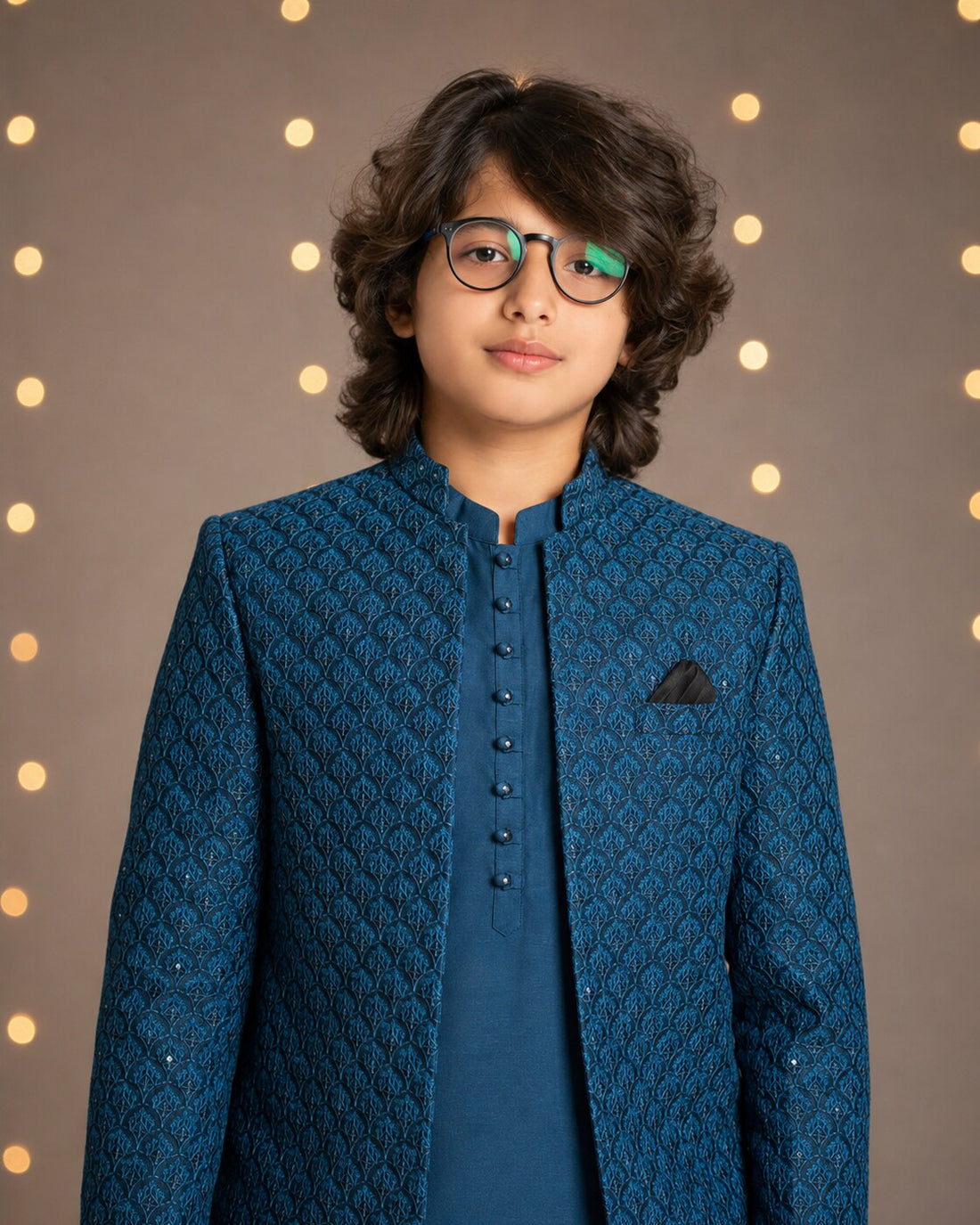 Zinc blue matching 3-piece Prince Coat suit for boys - front view