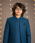 Zinc blue embroidered Prince Coat with matching kurta trouser - detail view