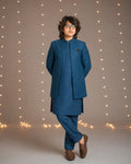 Boys zinc blue 3-piece Prince Coat wedding suit - styled pose